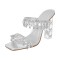 Square Open Toe Chunky Heels Transparent Rhinestones Sandals - Silver