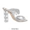 Square Open Toe Chunky Heels Transparent Rhinestones Sandals - Silver