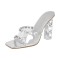 Square Open Toe Chunky Heels Transparent Rhinestones Sandals - Silver
