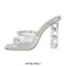 Square Open Toe Chunky Heels Transparent Rhinestones Sandals - Silver