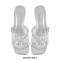 Square Open Toe Chunky Heels Transparent Rhinestones Sandals - Silver