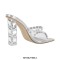 Square Open Toe Chunky Heels Transparent Rhinestones Sandals - Silver