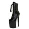 Peep Toe Stiletto Heels Patent Lace Up Platforms Ankle Highs Boots - Black