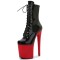Peep Toe Stiletto Heels Double Color Lace Up Platforms Ankle Highs Boots - Black Red
