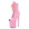 Peep Toe Stiletto Heels Patent Lace Up Platforms Ankle Highs Boots - Pink