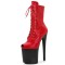 Peep Toe Stiletto Heels Double Color Lace Up Platforms Ankle Highs Boots - Red Black