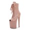 Peep Toe Stiletto Heels Patent Lace Up Platforms Ankle Highs Boots - Tan