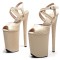 Peep Toe Stiletto Heels Snake Print Ankle Cross Straps Platforms Sandals  - Beige Faux Leather