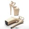 Peep Toe Stiletto Heels Snake Print Ankle Cross Straps Platforms Sandals  - Beige Faux Leather
