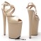 Peep Toe Stiletto Heels Snake Print Ankle Cross Straps Platforms Sandals  - Beige Faux Leather