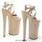 Peep Toe Stiletto Heels Snake Print Ankle Cross Straps Platforms Sandals  - Beige Faux Leather