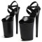 Peep Toe Stiletto Heels Snake Print Ankle Cross Straps Platforms Sandals  - Black Faux Leather