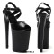 Peep Toe Stiletto Heels Snake Print Ankle Cross Straps Platforms Sandals  - Black Faux Leather