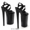 Peep Toe Stiletto Heels Snake Print Ankle Cross Straps Platforms Sandals  - Black Faux Leather