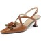 Pointed Toe Flowers Decorated Slingbacks Kitten Heels Sandals - Auburn