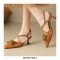 Pointed Toe Flowers Decorated Slingbacks Kitten Heels Sandals - Auburn