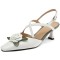 Pointed Toe Flowers Decorated Slingbacks Kitten Heels Sandals - White