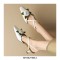 Pointed Toe Flowers Decorated Slingbacks Kitten Heels Sandals - White