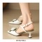 Pointed Toe Flowers Decorated Slingbacks Kitten Heels Sandals - White