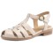Round Toe Summer Ankle Straps Gladiator Fretwork Open Heel Flat Sandals - Beige