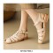 Round Toe Summer Ankle Straps Gladiator Fretwork Open Heel Flat Sandals - Beige