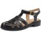 Round Toe Summer Ankle Straps Gladiator Fretwork Open Heel Flat Sandals - Black