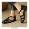 Round Toe Summer Ankle Straps Gladiator Fretwork Flat Sandals - Black