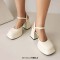 Round Toe Chunky Heels Ankle Buckle Straps Low Platforms Sandals - White Patent