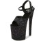 Peep Toe Stiletto Heels Sequined Ankle Buckle Straps Platforms Pumps - Black