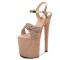 Peep Cross Toe Stiletto Heels Sequined Ankle Buckle Straps Platforms Pumps - Tan