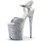 Peep Toe Stiletto Heels Sequined Ankle Buckle Straps Platforms Pumps - Silver