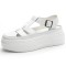 Round Toe Side Straps Summer Leather Flats Beach Roman Sandals - White