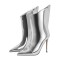 Pointed Toe Stiletto Heels Silver Metallic Side Zipper Mid Calf Boots - Silver