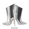 Pointed Toe Stiletto Heels Silver Metallic Side Zipper Mid Calf Boots - Silver