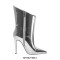 Pointed Toe Stiletto Heels Silver Metallic Side Zipper Mid Calf Boots - Silver