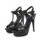 Peep Toe Fish Mouth Stiletto Heels Platforms Ankle Buckle T Straps Summer Elegant Sandals - Black Leather