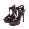 Peep Toe Fish Mouth Stiletto Heels Platforms Ankle Buckle T Straps Summer Elegant Sandals - Dark Wine Red Patent