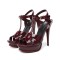 Peep Toe Fish Mouth Stiletto Heels Platforms Ankle Buckle T Straps Summer Elegant Sandals - Wine Red Patent