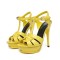 Peep Toe Fish Mouth Stiletto Heels Platforms Ankle Buckle T Straps Summer Elegant Sandals - Yellow Patent