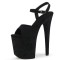 Peep Toe Stiletto Heels Flock Suede Ankle Buckle Straps Platforms Pumps - Black