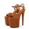 Peep Toe Stiletto Heels Flock Suede Ankle Buckle Straps Platforms Pumps - Brown