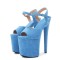 Peep Toe Stiletto Heels Flock Suede Ankle Buckle Straps Platforms Pumps - Light Blue