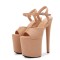 Peep Toe Stiletto Heels Flock Suede Ankle Buckle Straps Platforms Pumps - Tan