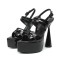 Pointed Open Toe Ankle Buckle Straps Strange Heels Platforms Sandals - Black
