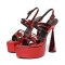 Pointed Open Toe Ankle Buckle Straps Strange Heels Platforms Sandals - Red