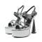 Pointed Open Toe Ankle Buckle Straps Strange Heels Platforms Sandals - Silver