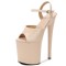 Peep Toe Stiletto Heels Patent Ankle Buckle Straps Platforms Pumps - Beige