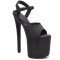 Peep Toe Stiletto Heels Ankle Buckle Straps Platforms Sandals - Black Flock