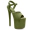 Peep Toe Stiletto Heels Ankle Buckle Straps Platforms Sandals - Green Flock