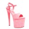 Peep Toe Stiletto Heels Ankle Buckle Straps Platforms Sandals - Pink Flock